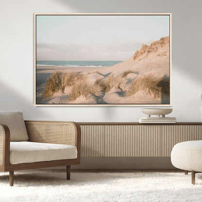 28064037-MGV-CV-36X24-Minimalist Seascape Wall Art Canvas Print, Framed Neutral Beach Print Art Picture Print, Sand Dune Photography Perfect