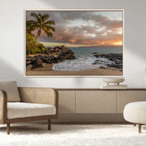 55108220-MGV-CV-36X24-Tropical Beach Wall Art Canvas Print, Framed Hawaiian Sunset Art Picture Print, Ocean Waves Perfect Coastal Tropical Decor Artwork