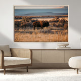 39509187-MGV-CV-36X24-Western Wildlife Wall Art Canvas Print, Framed Bison Art Picture Print, Golden Hour Perfect Western Rustic Decor Artwork