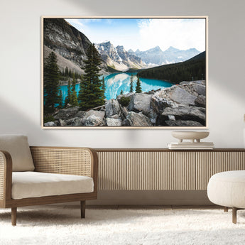 98014896-MGV-CV-36X24-Canadian Rockies Wall Art Canvas Print, Framed Mountain Landscape Art Picture Print, Turquoise Water Perfect Scandinavian