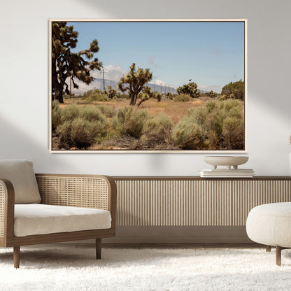 16114018-MGV-FC-36X24_Natural-Joshua Tree Wall Art Canvas Print, Framed Desert Landscape Art Picture Print, Mountain Horizon Perfect Southwestern Boho Decor