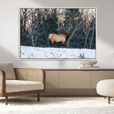 36533178-MGV-CV-36X24-Wild Elk Photography Wall Art Canvas Print, Framed Winter Wildlife Art Picture Print, Snowy Forest Perfect Rustic Lodge Decor
