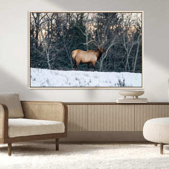 36533178-MGV-CV-36X24-Wild Elk Photography Wall Art Canvas Print, Framed Winter Wildlife Art Picture Print, Snowy Forest Perfect Rustic Lodge Decor