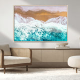 26870666-MGV-CV-36X24-Aerial Beach Wall Art Canvas Print, Framed Ocean Waves Art Picture Print, Coastal Landscape Perfect Coastal Minimalist Decor