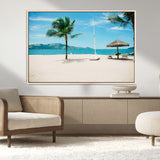 42623350-MGV-CV-36X24-Tropical Beach Wall Art Canvas Print, Framed Palm Tree Art Picture Print, Ocean View Perfect Tropical Coastal Decor Artwork