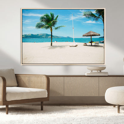 42623350-MGV-CV-36X24-Tropical Beach Wall Art Canvas Print, Framed Palm Tree Art Picture Print, Ocean View Perfect Tropical Coastal Decor Artwork