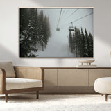 87018452-MGV-FC-36X24_Natural-Ski Lift Wall Art Canvas Print, Framed Snowy Pines Art Picture Print, Misty Landscape Perfect Winter Serenity Decor Artwork