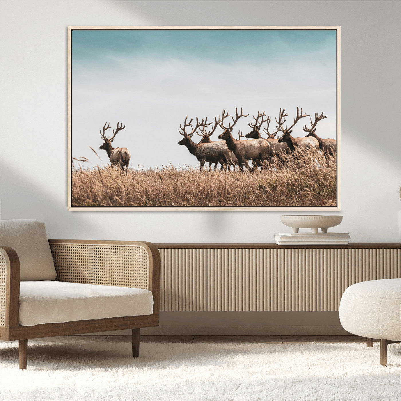81594705-MGV-CV-36X24-Elk Herd Wall Art Canvas Print, Framed Wildlife Photography Art Picture Print, Rustic Nature Print Perfect Rustic Wildlife Decor