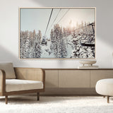 91534512-MGV-FC-36X24_Natural-Frosty Pines Wall Art Canvas Print, Framed Cozy Cabin View Art Picture Print, Ski Lift Ride Perfect Rustic Lodge Decor Artwork