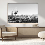 85205054-MGV-CV-36X24-Saguaro Cactus Wall Art Canvas Print, Framed Monochrome Landscape Art Picture Print, Scenic Arizona View Perfect Minimalist