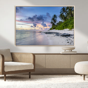 75045485-MGV-CV-36X24-Tropical Beach Wall Art Canvas Print, Framed Sunset Glow Art Picture Print, Palm Tree Coast Perfect Tropical Coastal Decor Artwork