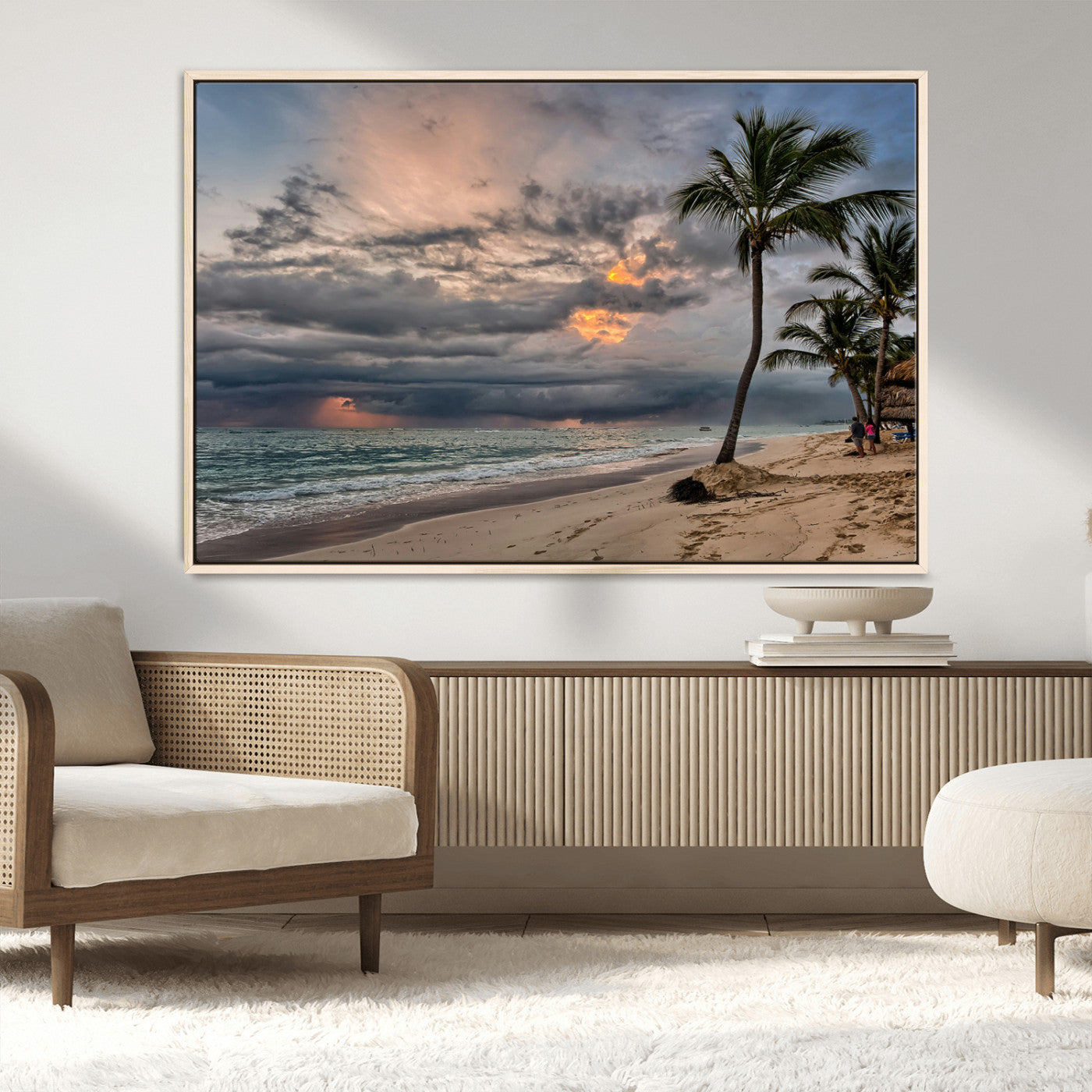 62574547-MGV-FC-36X24_Natural-Tropical Storm Wall Art Canvas Print, Framed Moody Beach Art Picture Print, Dramatic Sky Perfect Tropical Coastal Decor Artwork