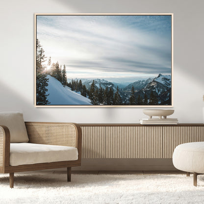 55564749-MGV-FC-36X24_Natural-Snowy Mountains Wall Art Canvas Print, Framed Alpine Landscape Art Picture Print, Frosty Peaks Perfect Nordic Minimalist Decor