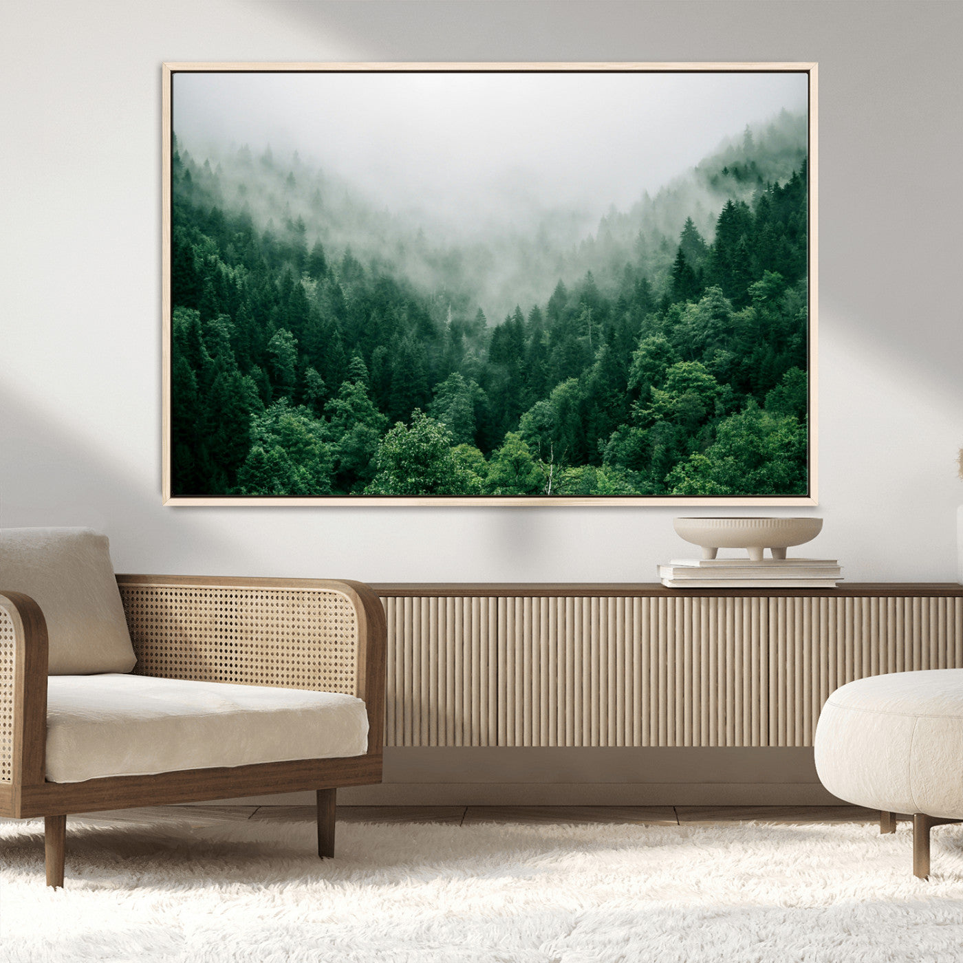 45265379-MGV-CV-36X24-Misty Forest Wall Art – Green Mountain Pine Tree Landscape Canvas Print, Nature Photography Artwork Home Decor for Bedroom, Living