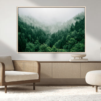 45265379-MGV-CV-36X24-Misty Forest Wall Art – Green Mountain Pine Tree Landscape Canvas Print, Nature Photography Artwork Home Decor for Bedroom, Living