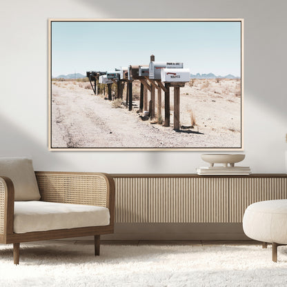 54616109-MGV-FC-36X24_Natural-Desert Mailboxes Wall Art – Rustic Rural Roadside Photography Canvas Print, American Southwest Landscape Home Decor for Living