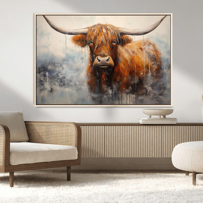 X61001-MGV-CV-36X24-Scottish Highland Wall Art Canvas Print, Framed Longhorn Art Picture Print, Western Cow Perfect Farmhouse Decor Artwork