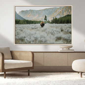 41674074-MGV-CV-36X24-Bison Wall Art – American Buffalo Wildlife Photography Canvas Print, Western Mountain Landscape Artwork Rustic Nature Decor for