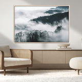 67569654-MGV-FC-36X24_Natural-Foggy Forest Wall Art – Mist Covered Hills and Trees Landscape Canvas Print, Moody Nature Photography Decor for Living Room,