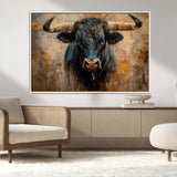 91615410-MGV-CV-36X24-Bull Wall Art – Rustic Western Longhorn Canvas Print, Powerful Abstract Animal Painting, Farmhouse Ranch Decor for Living Room,