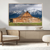 15173627-MGV-CV-36X24-Barn Wall Art – Rustic Wooden Cabin Canvas Print with Snowy Mountain Landscape, Western Farmhouse Country Decor for Living Room,
