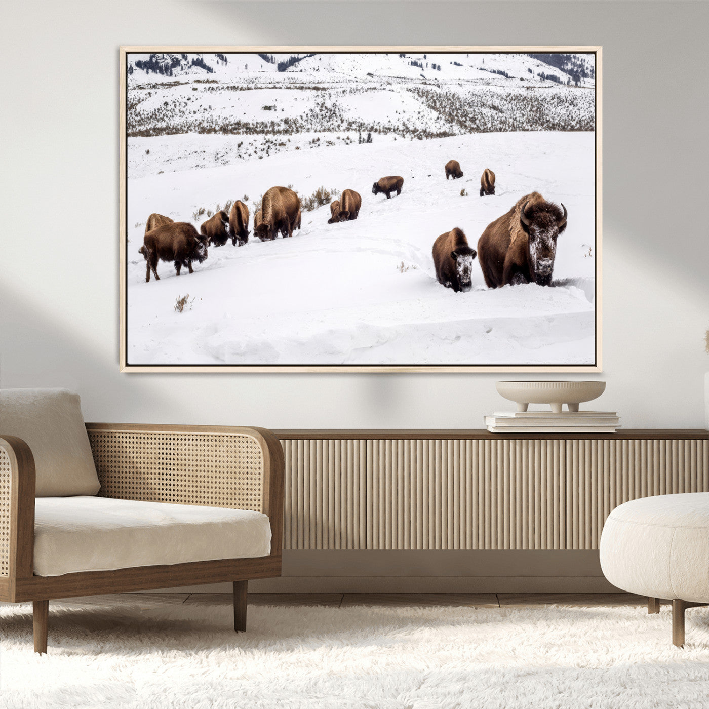 38217250-MGV-FC-36X24_Natural-Bison Herd Wall Art – Wildlife Canvas Print of Buffalo Winter Snow Scene, Rustic Western Lodge Décor, Farmhouse & Cabin Nature