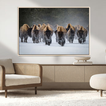 30332489-MGV-FC-36X24_Natural-Winter Bison Herd Wall Art – Powerful Buffalo Canvas Print, Rustic Wildlife Photography Decor for Farmhouse, Cabin, Lodge, Living