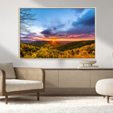 25786346-MGV-CV-36X24-Sunset Over Mountains Wall Art – Nature Landscape Canvas Print, Golden Hour Forest Photography, Scenic Sunrise Artwork for Living