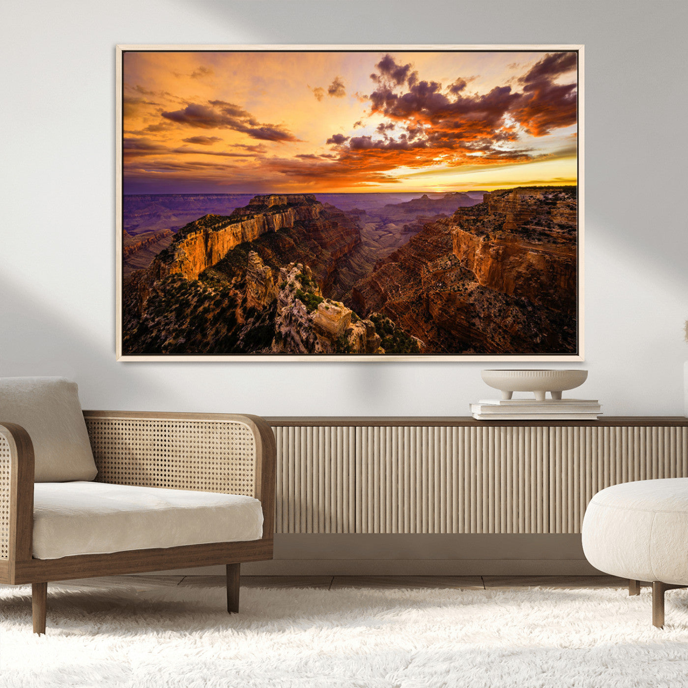 75573843-MGV-CV-36X24-Grand Canyon Sunset Wall Art – Panoramic Canyon Landscape Canvas Print, Dramatic Desert Cliffs Artwork, Nature Inspired Scenic