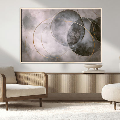 20066876-MGV-CV-36X24-Neutral Abstract Circle Wall Art – Modern Gray Beige Gold Canvas Print, Minimalist Geometric Painting for Bedroom, Living Room,