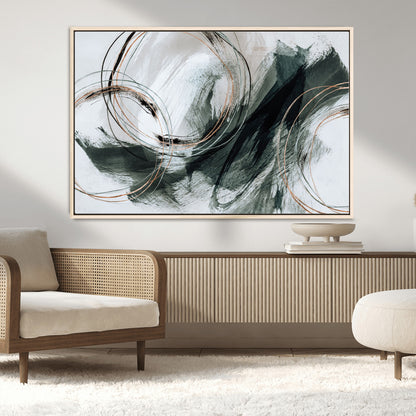 86583265-SEG-FC-90X60_Oversize_Oversize-Black and Gray Abstract Wall Art – Modern Copper Circle Canvas Print, Contemporary Minimalist Painting for Living Room, Bedroom,