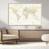 40660043-MGV-CV-36X24-World Map Wall Art – Large Detailed Atlas Style Map Print with Countries, Cities, and Oceans, Neutral Beige and Tan Educational