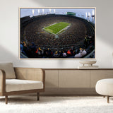 14387817-MGV-CV-36X24-Lambeau Field Stadium Wall Art – Green Bay Packers Game Day Canvas Print with Fireworks and Crowd – NFL Football Fan Man Cave