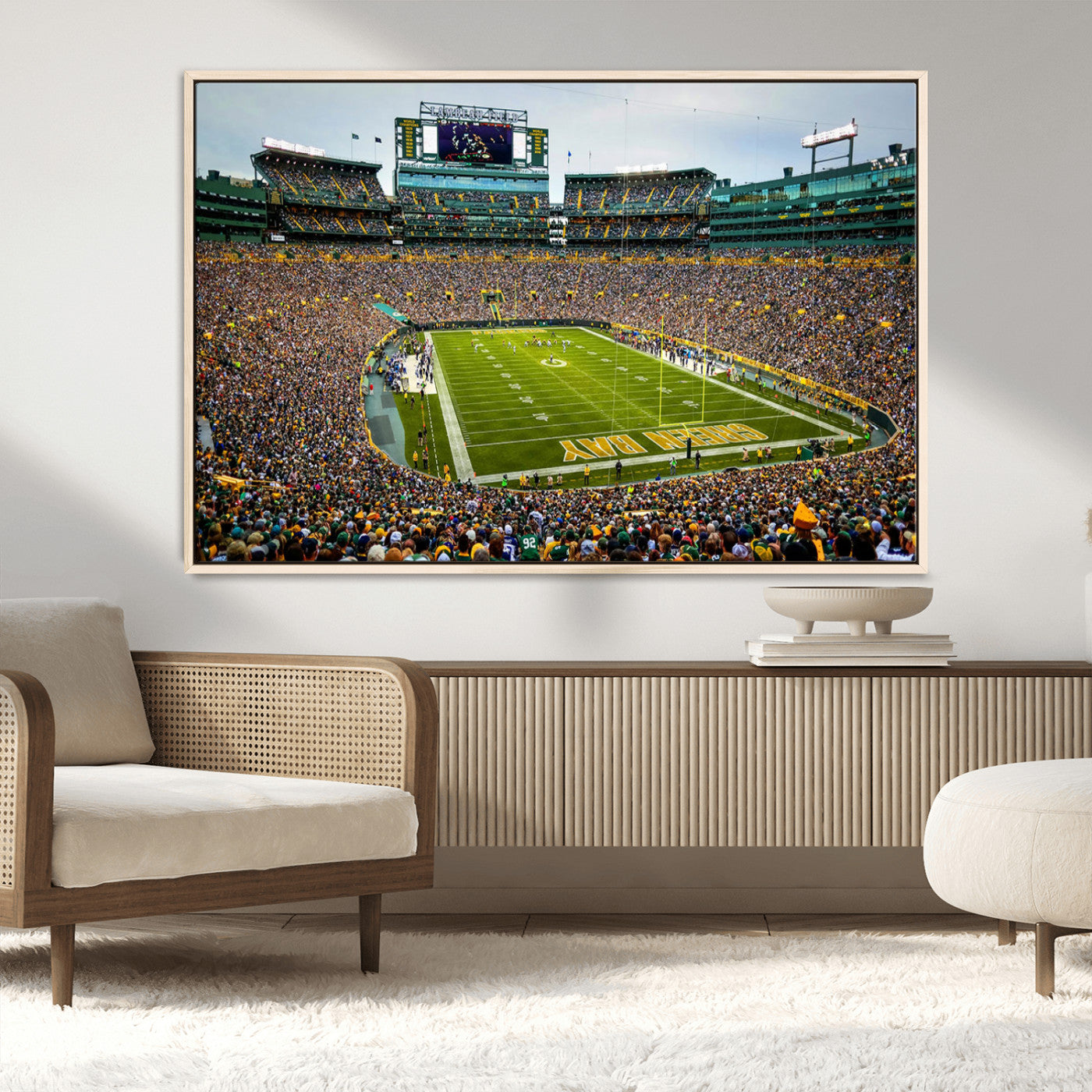 96617112-MGV-CV-36X24-Lambeau Field Wall Art – Green Bay Packers NFL Football Stadium Canvas Print – Game Day Crowd Sports Decor for Man Cave, Bar, or