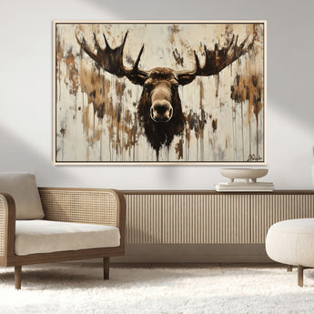 34496536-MGV-FC-36X24_Natural-Rustic Moose Wall Art – Modern Abstract Animal Canvas Print – Majestic Moose Head Painting with Neutral Earth Tones for Cabin,