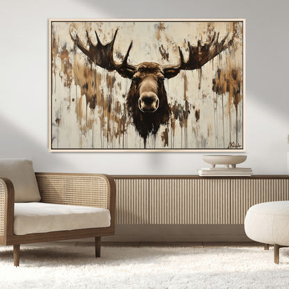 34496536-MGV-FC-36X24_Natural-Rustic Moose Wall Art – Modern Abstract Animal Canvas Print – Majestic Moose Head Painting with Neutral Earth Tones for Cabin,