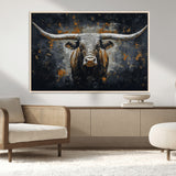 93195031-MGV-CV-36X24-Dark Longhorn Bull Wall Art – Western Steer Canvas Print, Moody Rustic Animal Painting for Man Cave, Ranch House, Office or Modern