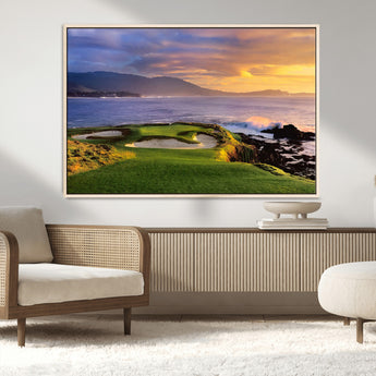 39644075-MGV-CV-36X24-Golf Course Wall Art – Coastal Sunset Canvas Print, Scenic Oceanfront Fairway Landscape Decor for Office, Man Cave, or Living Room