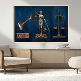 91629053-MGV-CV-36X24-Lady Justice Wall Art – Golden Gavel and Scales Canvas Print, Elegant Legal Office Decor for Lawyers, Judges, Courtroom or Study