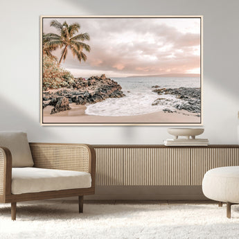 14214613-MGV-CV-36X24-Tropical Beach Wall Art – Palm Tree and Ocean Sunset Canvas Print, Relaxing Coastal Landscape Decor for Living Room, Bedroom, or