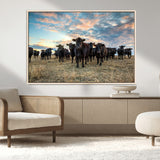13867292-MGV-CV-36X24-Black Cattle Wall Art – Rustic Ranch Herd Canvas Print, Western Farmhouse Country Landscape Decor for Living Room, Office, or