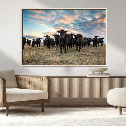 13867292-MGV-CV-36X24-Black Cattle Wall Art – Rustic Ranch Herd Canvas Print, Western Farmhouse Country Landscape Decor for Living Room, Office, or