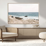 25481980-MGV-CV-36X24-Ocean Coastal Wall Art – Rocky Shoreline and Waves Canvas Print, Serene Beach Landscape Decor for Living Room, Bedroom, or Office