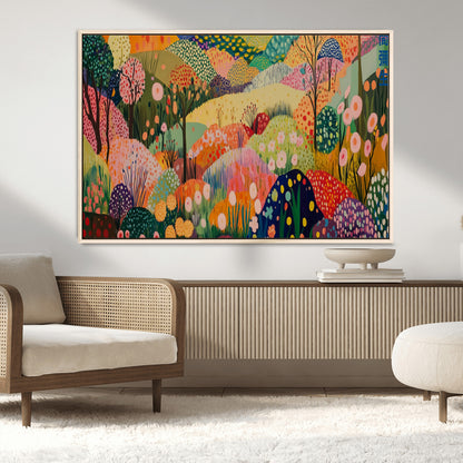 79636380-MGV-CV-36X24-Colorful Abstract Landscape Wall Art – Vibrant Hills and Flowers Canvas Print, Modern Whimsical Artwork for Living Room, Bedroom,