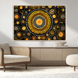 45478523-MGV-CV-36X24-Abstract Circle Wall Art – Bold Black and Gold Dot Painting Canvas Print, Modern Geometric Mandala Style Decor for Living Room or