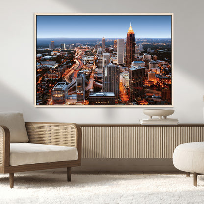 25096967-MGV-CV-36X24-Atlanta Skyline Wall Art – Vibrant Cityscape Canvas Print, Modern Night Lights Urban Decor for Office, Living Room, or Apartment