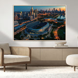 36690345-MGV-CV-36X24-Soldier Field Wall Art – Chicago Bears Stadium Aerial Night Canvas Print, City Skyline Football Decor for Living Room, Office, or