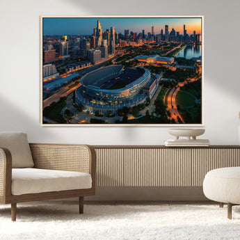 36690345-MGV-CV-36X24-Soldier Field Wall Art – Chicago Bears Stadium Aerial Night Canvas Print, City Skyline Football Decor for Living Room, Office, or