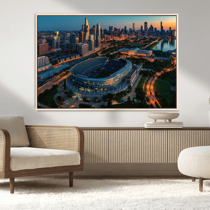36690345-MGV-CV-36X24-Soldier Field Wall Art – Chicago Bears Stadium Aerial Night Canvas Print, City Skyline Football Decor for Living Room, Office, or