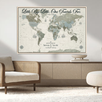 10693204-MGV-CV-36X24-Little By Little One Travels Far Tolkien Quote Blue Green World Map Adventure Wall Art Canvas Print Rustic Wanderlust Travel Decor